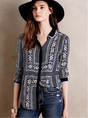 Maeve at Anthropologie Art House Floral Dots Button Down Shirt Size 2